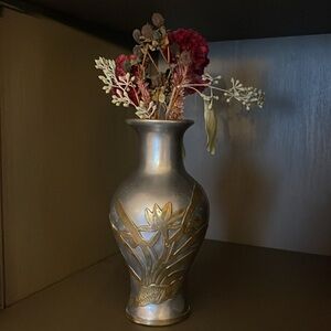 Vintage Pewter with Brass Overlay Vase